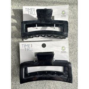 New Time And Tru Hair Claw Clip Lot of 2 Black Marbleized Look Size Large